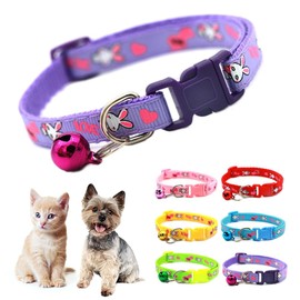 Purple Kitten Collar with Bell,Rabbit Pattern Cat Collar Girl Cute Fancy Puppy Collar with Bells for XXS XS Tiny Little Kitten Pet Female Dogs,Neck 7-12 Inch