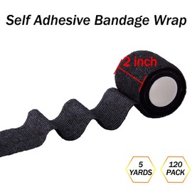 BQTQ 120 Rolls Self Adhesive Bandage Wrap 2 Inch Black Self Adherent Wrap Tape Sticky Bandage Athletic Wrap Self Adhesive Wrap for Sports Vet Wrist Ankle Sprains(Black)