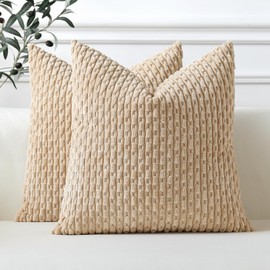 Sungeek Set of 2 Corduroy Cushion Covers, Decorative Cushion Covers, Soft Cushion Cover, Decorative Cushion, Sofa Cushion, Boho Decorative Cover, Cushion Cover for Sofa, Bedroom, Living Room (Tan, 40