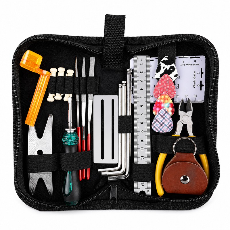 Guitar Repair Tool Kit for String Instrument Maintenance – 26-Piece