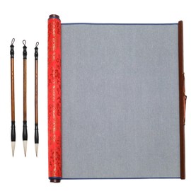 Wuyituart 4 Pcs No Ink Chinese Calligraphy Practice Set Reusable Brocade Nonwoven Water Writing/Painting Cloth Scroll with 3 Traditional Calligraphy Writing Brush Pens, Red