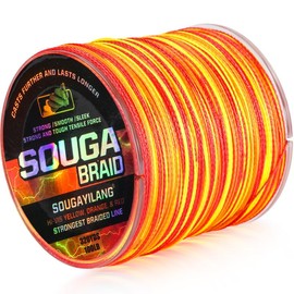 Sougayilang fishing line-320 yards - Abrasion Resistant Braided Lines – Incredible Superline – Zero Stretch – Smaller Diameter – A Must-Have! - Color: Orange  Yellow Red, model/lb: 40LB