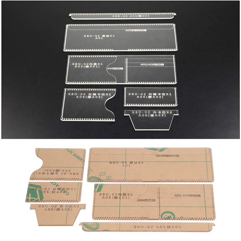 6PCS Acrylic Template DIY Wallet Pattern Handmade Making Mold Craft