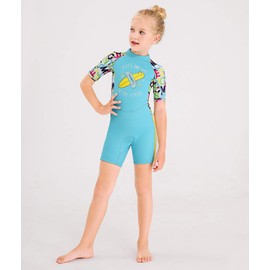DIVE & SAIL Traje de baño corto de una pieza para niños, traje de buceo cálido, protección UV, estampado de 2,5 mm, color azul
