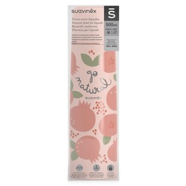 Suavinex, Thermoskanne Baby Unterwegs, Thermosflasche 500 ml Isolierflasche, Edelstahl, Hermetischer Schraubverschluss, Granatapfel, Koralle, 500 ml