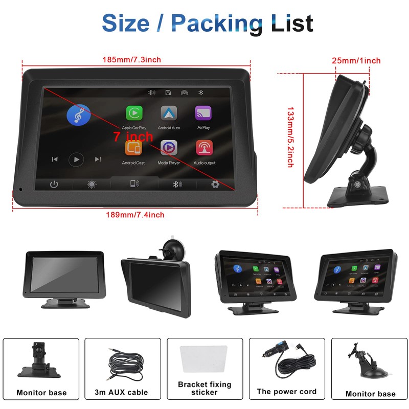 7 Inch Portable Car Audio, Integrated Navigation, Easy On/Off, Mirroring