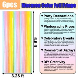 6 Pack Rainbow A Foil Fringe Curtain Backdrop, 3.28Ft x 6.6Ft Metallic Tinsel Foil Fringe Streamer Curtains for Photo Booth, Christmas Day, Thanksgiving, Wedding, New Year Party Decorations