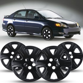 Winjet 4-Pack Premium 15" Wheel Rim Cover Hubcaps OEM Style for Toyota Corolla 2005-2008 Style Replacement Snap On Car Truck SUV Hub Cap - 15 Inch Set of 4, Black Lacquer