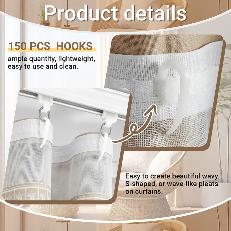 Wesnoy 32.8 Yards Pinch Pleat Drapery Tape with 150 Hooks