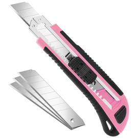 TIFICAL Box Cutter, Box Cutter Retractable Self Loading, Heavy Duty Utility Knife, 18mm-Wide Blade Knife, Box Opener Tool with Rubber Handle, Retractable Paper Exacto Knife, Pink