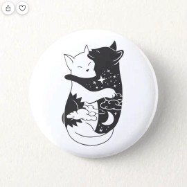 Fashion Jewelry BLACK WHITE CATS HUG MOON CELESTIAL  Pendant on 925 Sterling Silver 22" necklace