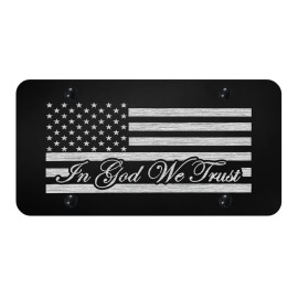 BLVD Engraved In God We Trust US USA Flag Diamond Etched Black Car Tag License Plate
