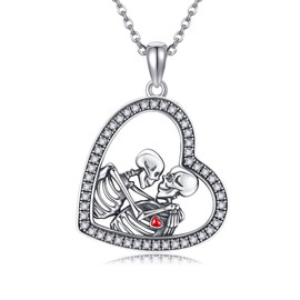 ONEFINITY Skull Necklaces 925 Sterling Silver Skeleton Couple Pendant Necklaces Gothic Jewelry Gifts for Women Men