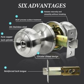 SUNTAI Privacy Door Knobs, Brushed Nickel Interior Door Knob for Bedroom/Bathroom/Interior Doors, Stainless Steel Keyless Lock Set,Thumb-Turn Locking Inside,10Pack