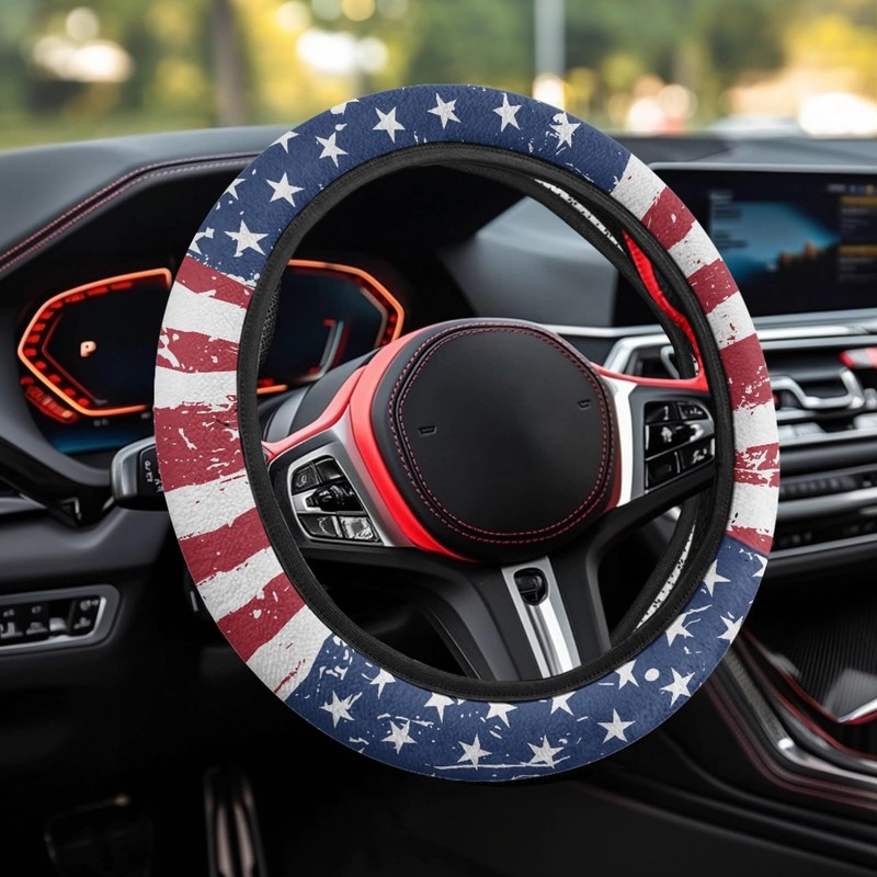 Quelytytrip American Flag Print Car Steering Wheel Cover Universal 15