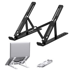 Akkerds Laptop Stand, PC Stand, Aluminum Alloy, Tablet Stand, Foldable, Lightweight, Stable, Heat Dissipation, Anti-Slip, 6 Levels of Angle Adjustment, Storable, Convenient to Carry, Supports 10.5