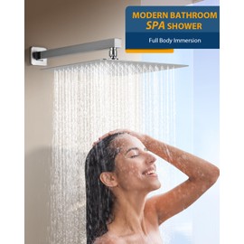 KINLIV All Metal Rainfall Shower Head with Extension Arm Brushed Nickel, 12" Large Rain Square Showerhead with 16" Shower Arm All Stainless Steel, 144 Silicone Nozzles Waterfall Full Body Coverage