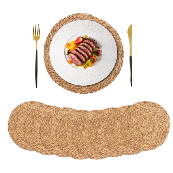 Round Woven Placemats Plates Charger Set of 8, 13.7 Inch