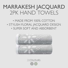 Allure Geo Floral Design Pack of 2 Hand Towels 50 x 90cm - 100% Cotton Patterned Jacquard Bathroom Towels (Dove Grey)