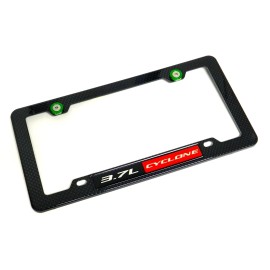 Unbranded 3.7L CYCLONE CARBON FIBER LOOK LICENSE PLATE FRAME W/ 4 GREEN WASHERS & BOLTS RD