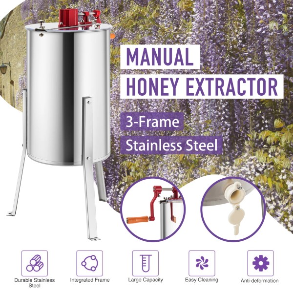 CREWORKS 3/6 Frame Manual Honey Extractor Spinner Beekeeping Equipment w/
