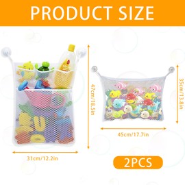 2Pcs Bath Toy Storage, Bathroom Toy Storage, Bath Toys Storage, Baby Bath Toys Mesh Net Bag with Strong Suction Cups, Foldable Organizer for Baby & Bathroom Supplies (White)
