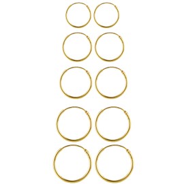 Elicola Set of 5 Pairs of Hoops Earrings in 925 Sterling for Women Men Small Round Mini Sleeper Cartilage Earrings Hypoallergenic 8/10/12/14/16mm, Gold