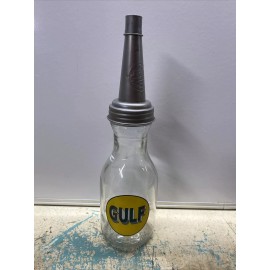 Gulf Motor Oil Bottle Spout Cap Glass Vintage Style Gas Station
