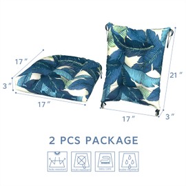 LVTXIII Outdoor/Indoor Rocking Chair Cushion Set with Thick Padding, All Weather Patio Tufted Seat and Back Cushion with Ties for Home and Garden Rocker, 38x17x3, 2 Count, Swaying Palms Blue