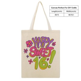 Sweet 16 Gifts for Girls Tote Bag 16th Birthday Gifts Makeup Bag Gift Set Flax Cosmetic Bag Graduation Gift Happy 16th Birthday Gift Travel Makeup Bag