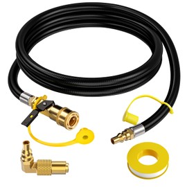 GasXpert 7 Feet Quick Connect Propane Hose for RV to Grill, Propane Hose Adapter with 1/4" Shutoff Valve and 1/4" Male Full Flow Plug, LP RV Hose with Elbow Adapter for 17" and 22" Blackstone Griddle
