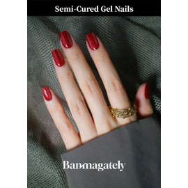 Banmagately Semi Cured Gel Nail Strips, 20Pcs Long Lasting Salon Quality Wraps, Easy Apply & Remove Gel Nail Stickers with UV Light (Flames Kissed Red)