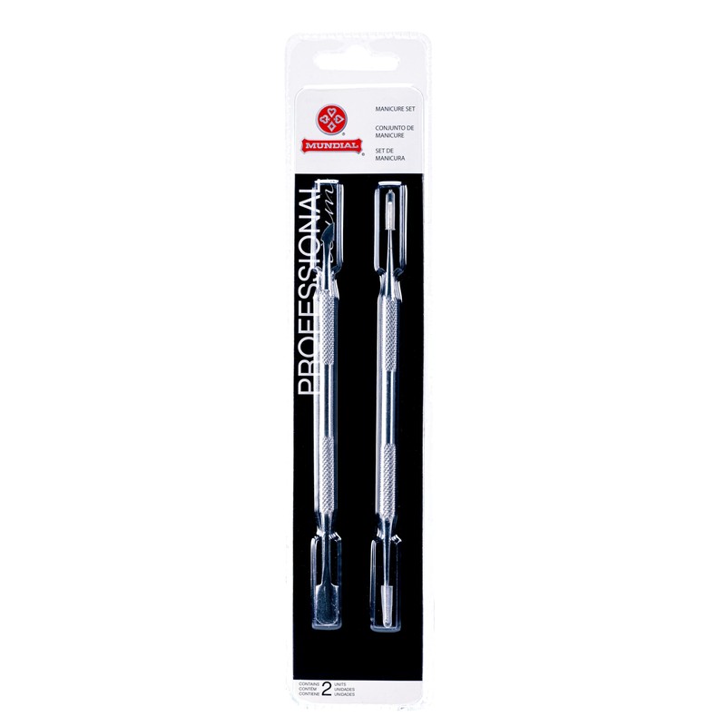Mundial 2-Piece Cuticle Pusher and Manicure Pedicure Stick Set -