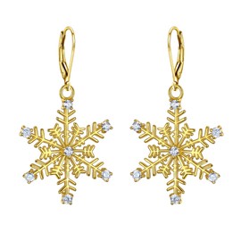 EVER FAITH 925 Sterling Silver Clear CZ Ear Accessories Jewelry Winter Snowflake Leverback Earrings Gold-Tone