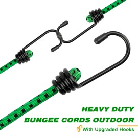 RIO Direct Bungee Cords with Hooks 48 Inch - Green Bungee Cords Heavy Duty Outdoor - Assorted Sizes Elastic Bungee Straps for Camping, Luggage, Cargo, Bike Rack, Tarps, Tents, Roof Rack - 4 Pack