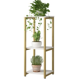 YIZAIJIA Plant Stand Indoor 3 Tier Tall Metal Corner Storage Tiered Plant Shelf Holder Multiple for Living Room Balcony Garden,Gold(3 Tier-Gold)