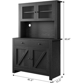GAOMON Kitchen Pantry Cabinet with Microwave Stand, Freestanding Hutch Cabinet with Buffet Cupboard, Tall Storage Cabinets with Adjustable Shelves for Kitchen, Dining Room, Black
