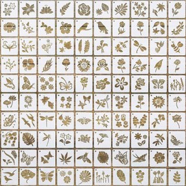 100 PCS Flower Stencils for Painting Stencils for Crafts Reusable 2 Inch Plastic Stencil for DIY Scrapbook Wood Wall Fabric Rock Chalkboard Sign