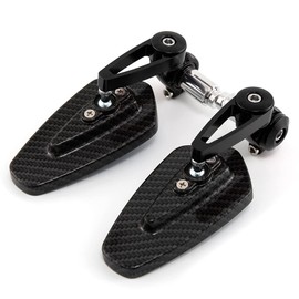 7/8'' Motorcycle End Bar Mirror 22mm Rearview Mirror Universal Motorbike Side Mirror (Carbon Black mirror -Blue Lens)