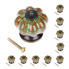 Mgoodoo Ceramic Door Knob Antique Pumpkin for Cabinets Cupboard Dresser Drawers Kitchen Furniture Handles Pulls (10 Pcs, Green)