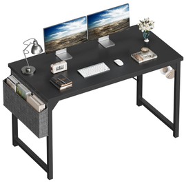 Shahoo Computer Desk, 48 Inch Office Writing Work Table, with Storage Bag and Hook, for Home, Study, Black