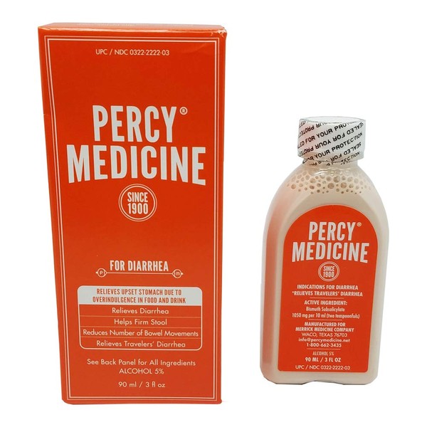 Percy Medicine, Medication to Help You Relieve Diarrhea, Upset Stomach Due to Overindulgence in Food, Helps Firm Stool, Reduces Number of Bowel Movements, 3 FL Oz, Bottle