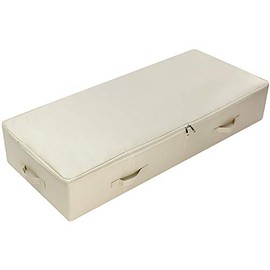 Ultra Large Under Bed Storage Organizer Box with Lid, Folding Design with 6 Handles, Beige