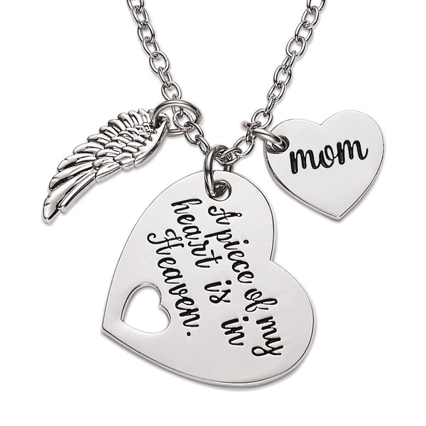 Melix Home Mom Memorial Necklace A Piece of My Heart Is in Heaven Loss of A Mother Sympathy Gifts (Heaven-Mom)