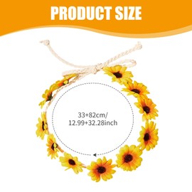2 Pcs White And Yellow Daisy Flower Headband，Sunflower Hair Wreath Crown，Adjustable Boho Flower Headband Floral Hair Wreath, Women Floral Headpiece, Head Band For Wedding Party Beach Photo Festival