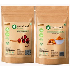 HerbsLand® 100% Natural Beetroot (SuperFood) (Beta Vulgaris) and Turmeric (Wild Kasturi) Powder For Face & Skin Care (100gm Each)