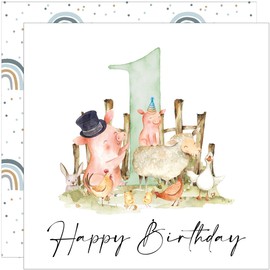 2x 1st Birthday Card for Boy or Girl Farm One Year Old - Made from Recycled Paper (Double Set)