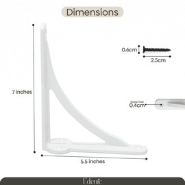 Edenic 2pcs Scaffold Board Ironbridge Shelf Brackets - 5.5x7 Inch White Cast Iron Heavy Duty Wall Bracket for Shelves, 8 Wall Mounted Screws 25mmx4.5mm for Kitchen Shelve, Living Room, Outdoor Support