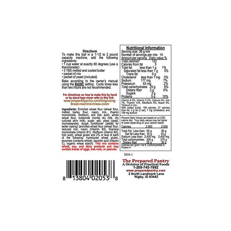 The Prepared Pantry Buttermilk Wheat Bread Mix; Single Pack; For
