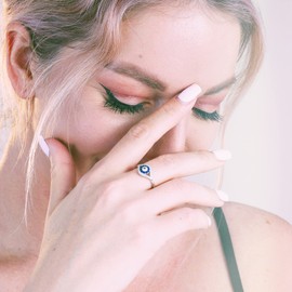 PEIMKO 925 Sterling Silver Turkish Evil Eye Rings for Women, Cubic Zirconia Evil Eye Jewelry Protection Lucky Birthday Gift Size 5-12 (12.5)